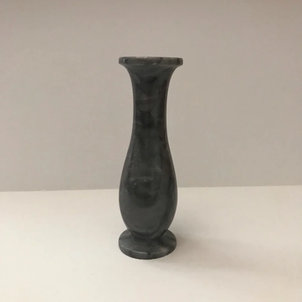 Marble Bud Vase Dark Grey 5.5” Slight Lean Home Decor Natural Stone Minimalist